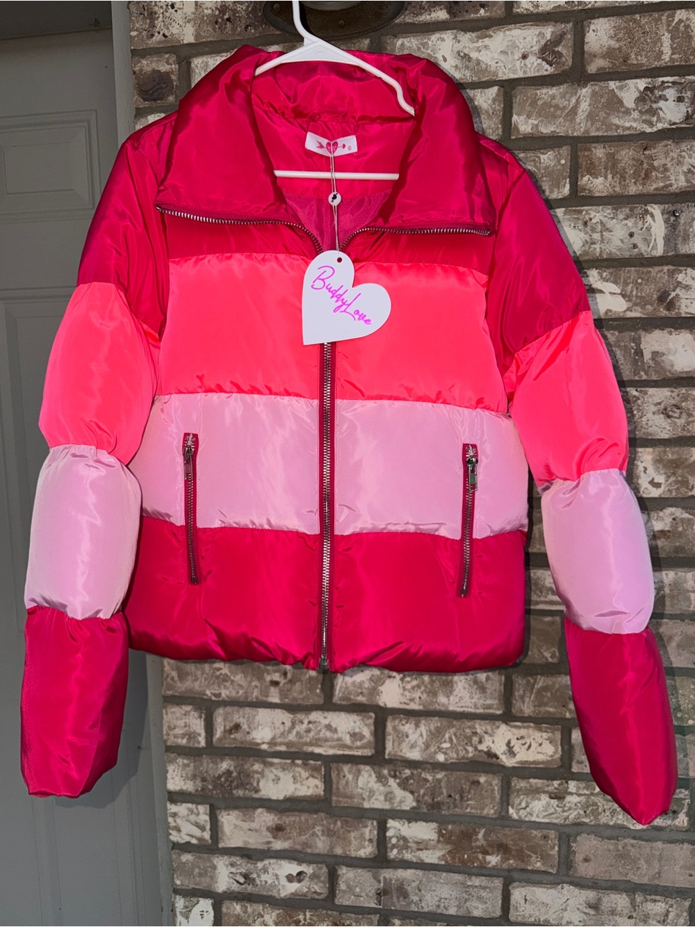 Buddy Love Colorblock Puffer Jacket in Hot Pink & Light Pink NWT size XL